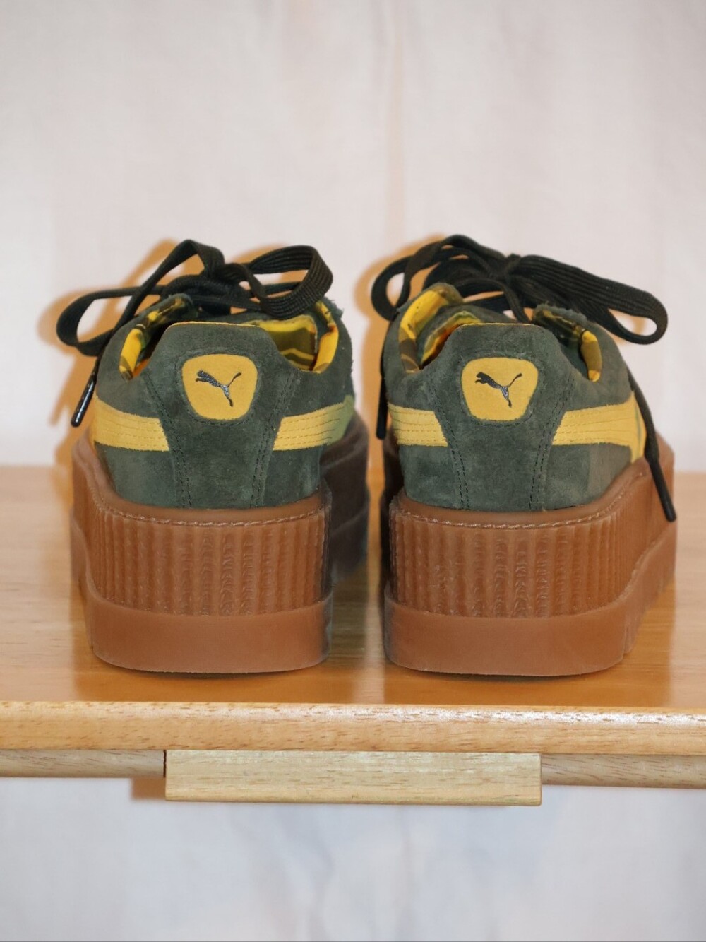 Puma FENTY by Rihanna Green & Yellow Cleated Creeper Suede Platform Sneakers. - Picture 6 of 16